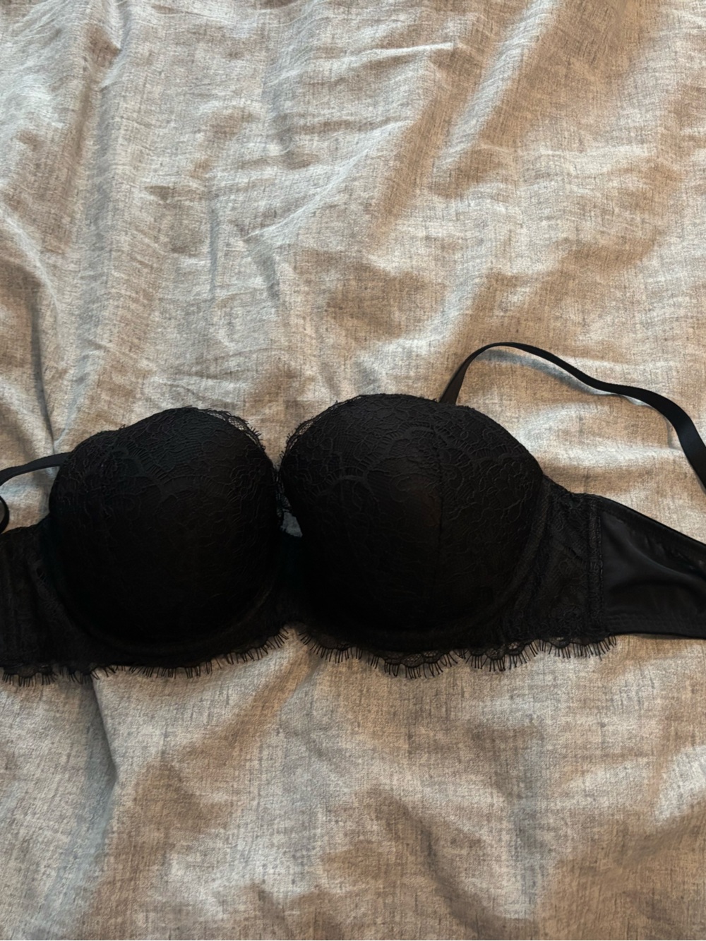 Victoria's Secret Black Lace Strapless Balconette Bra